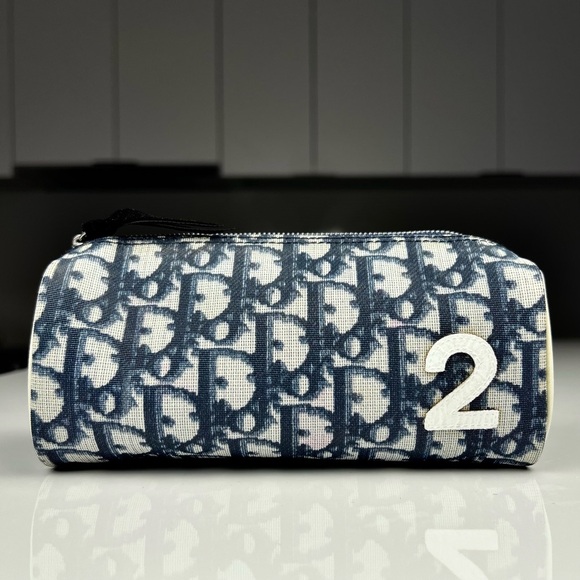 Christian Dior Trotter Cosmetic Pouch PVC Leather Blue - Picture 1 of 9